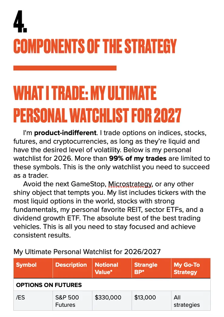 Trading Plan page: What I trade, my personal watchlist for 2027